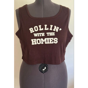 Women's SHEIN Graphic Crop Top Brown/White Size 1XL